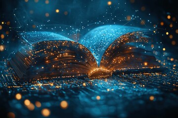 Poster - Open Book Glowing with Golden and Blue Lights