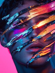 Poster - Futuristic Glitch Art Scrapbook: Emotional Journey through Neon Chaos and Metallic Dreams