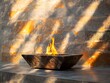 © DesignByGade - A modern fire pit with flames burning