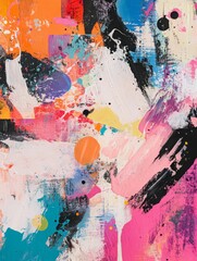 Poster - Vibrant Expression of Joy: A Whimsical Mixed Media Journey Through Color and Chaos