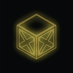 Poster - Yellow neon cube glowing on a black background, perfect for technology, gaming, or futuristic concepts