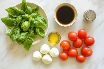 Wall Mural - Caprese salad of tomato basil mozzarella drizzled with balsamic and olive oil