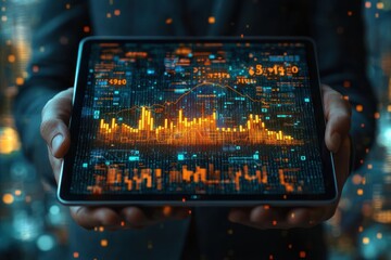 Poster - Person Holding a Tablet with a Stock Market Graph Displayed on the Screen