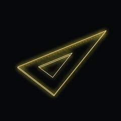 Poster - Neon yellow set square is glowing on a black background