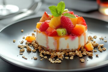 Sticker - Healthy dish of fruit salad topped with yogurt and granola