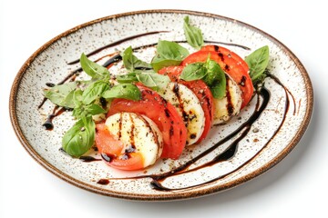 Sticker - Isolated white background featuring a tasty Caprese salad with balsamic vinegar