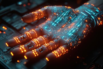 Fototapete - A Robotic Hand with Glowing Circuitry
