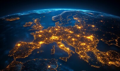 Wall Mural - european telecommunication and data transfer networks with global internet connectivity for communic