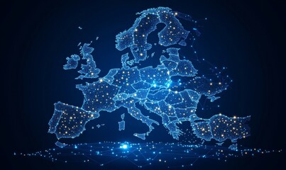 Wall Mural - european telecommunication and data transfer networks with global internet connectivity for communic