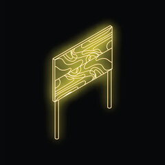 Poster - Gold neon sign of an empty wooden plank, perfect for displaying your message