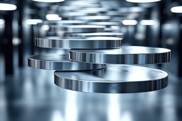 Poster - Stack of Shiny Metal Discs with Brushed Surface