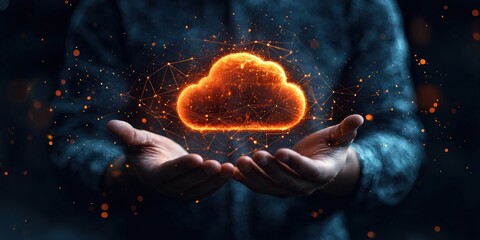 Poster - Hands Holding a Glowing Cloud Network Symbol