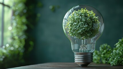Poster - Light Bulb Filled with Greenery, Symbolic of Green Energy