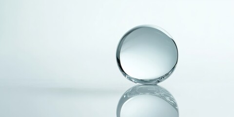Wall Mural - A bright, glossy water droplet with a reflective surface, isolated on a pure white background with ample copy space