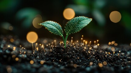 Poster - A Young Sprout Emerging from Dark Soil with Glowing Lights