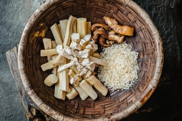 Poster - Rice prepared with bamboo shiitake and Japanese pepper Bamboo shoot rice