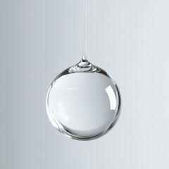 Wall Mural - A glossy, perfectly round water droplet suspended mid-air, isolated on a bright white background, symbolizing clarity