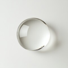 Wall Mural - A glossy, perfectly round water droplet suspended mid-air, isolated on a bright white background, symbolizing clarity