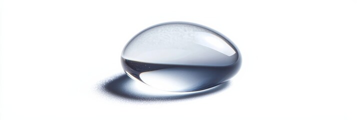 Wall Mural - A macro shot of a single water drop falling with light reflections and soft shadows, isolated on a bright white background