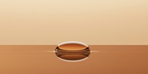 Wall Mural - A macro shot of a single water droplet resting on a flat, smooth surface with delicate reflections, creating a calming and minimalist composition