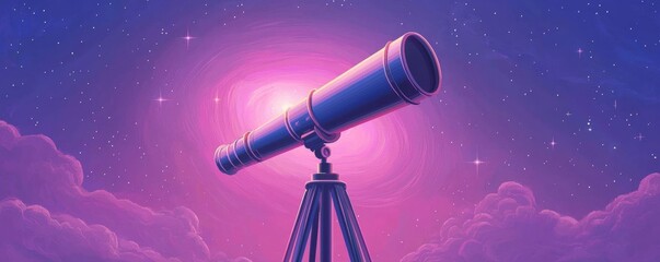 Wall Mural - A telescope points towards a vibrant cosmic scene filled with stars and clouds