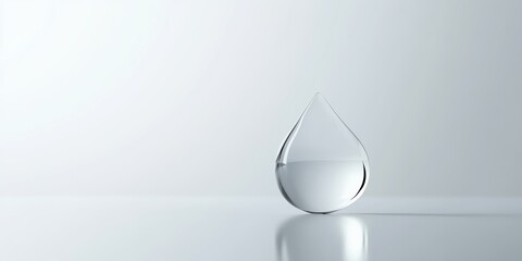 Wall Mural - A single, isolated water droplet with a glossy finish and smooth reflections, centered on a white background with ample copy space