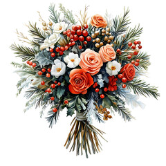 Wall Mural - Elegant Flower Bouquet with Christmas Accents – Perfect for Christmas Invites, Cards, Sublimation Designs, and Wall Art