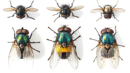 Poster - Top View of Several Fly Species on a Transparent Background Generative AI