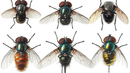 Poster - Top Views of Various Flies on Transparent Background Generative AI