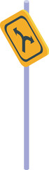 Poster - Isometric y intersection road sign indicating two diverging paths, symbolizing choices, navigation, and decision making