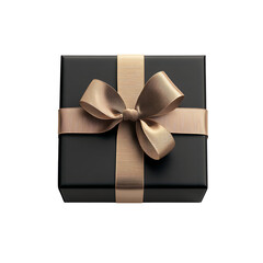 Wall Mural - Black gift box with golden ribbon isolated on transparent background