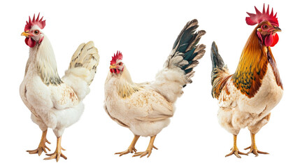 Poster - Collection of White Chickens Showcasing Various Standing Profiles Generative AI