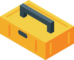 Poster - isometric view of a closed yellow toolbox, ideal for storing and carrying tools for various construc