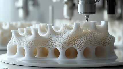 Aufkleber - Close-up of a 3D printer creating a complex, organic-shaped object.