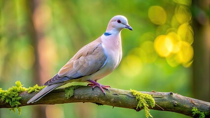 Wall Mural - Collared dove perched on a branch in a woodland setting, collared dove, bird, branch, tree, woodlands, nature, wildlife