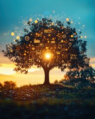Poster - Explore the dynamic intersection of nature and technology in the usa as symbolized by a tree of knowledge