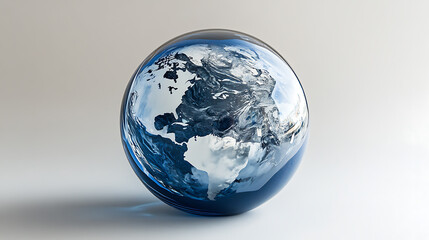 Aufkleber - A blue glass globe with white and silver accents, centered on the screen against a light background The Earth is depicted in shades of gray inside the sphere