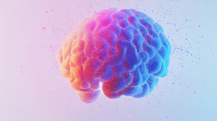 Poster - A colorful illustration of an abstract brain with neural connections, set against a white background with geometric hexagons and dots