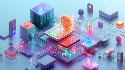Poster - A 3D illustration representing a Global Distribution System (GDS), a digital network facilitating transactions between service providers and agencies