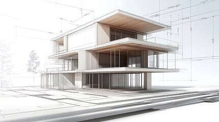 Poster - 3d rendering of modern house architectural plan detailed cad model for real estate design project digital illustration