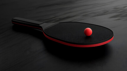 Poster - A mockup of a black and red table tennis racket with a ball, shown in a no-gravity setting, ideal for a ping-pong game template