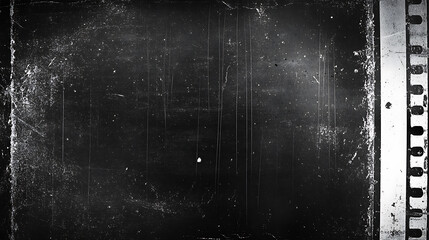 Poster - Blank grained and scratched film strip texture background with heavy grain, dust and a light leak Real Lens Flare Shot in Studio over Black Background, Easy to add as Overlay or Screen Filter