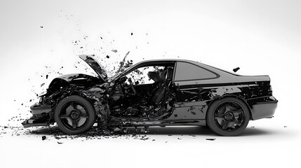 Aufkleber - Black car accident, isolated on a white background