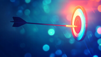 Aufkleber - Bright perspective with a blurred blue gradient background featuring a glowing light circle dart target success square, Abstract vector illustration for brochure pages and presentations