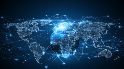 Aufkleber - Abstract global network concept with a world map and connection lines, a technology background in white and grey colors