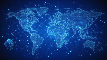 Poster - Abstract global network concept with a world map and connection lines, a technology background in white and grey colors