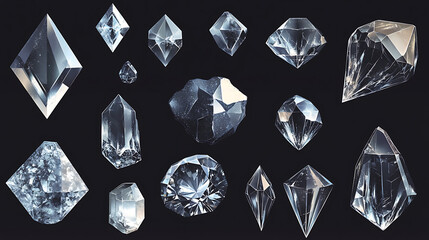 Poster - A vector collection of diamonds and crystals, showcasing various beautiful shapes