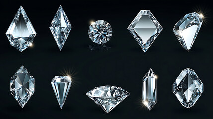 Poster - A vector collection of diamonds and crystals, showcasing various beautiful shapes