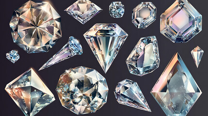 Aufkleber - A vector collection of diamonds and crystals, showcasing various beautiful shapes