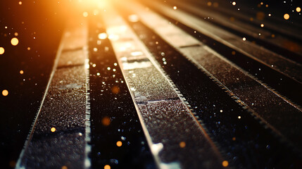 Poster - Designed film texture background with heavy grain, dust and a light leak Real Lens Flare Shot in Studio over Black Background
